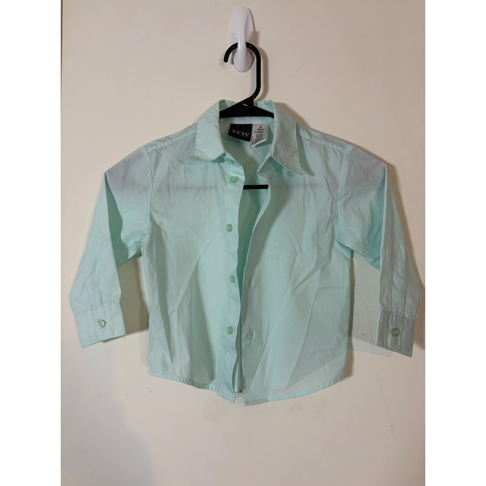 TFW Boys Mint Green Long Sleeve Button Down Dress Shirt Size 4 Regular WPL06734